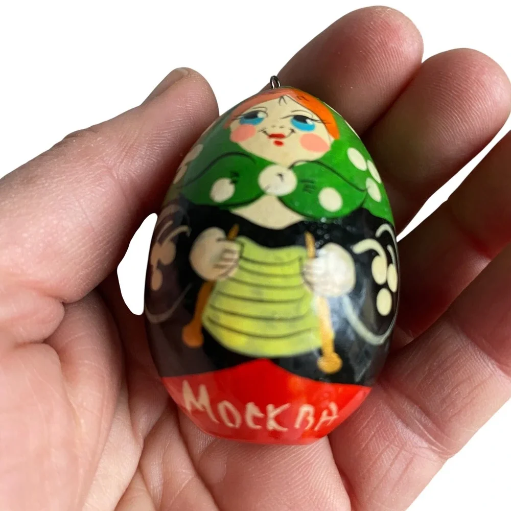 Vintage Russian‎ Matryoshka Hand Painted Wood Egg Ornaments 5 Moscow Rostov